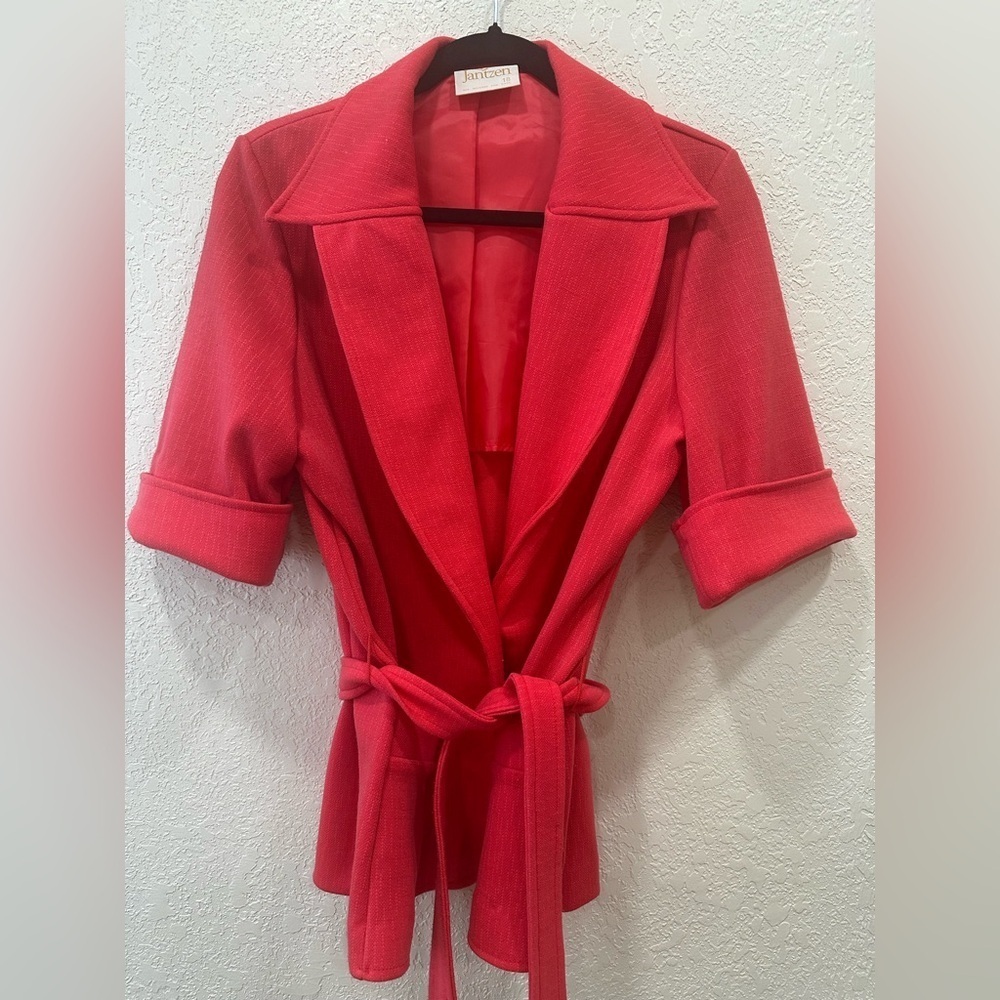 Vintage red Jantzen size 18 blazer with tie belt and one button